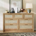 Commode large à 7 tiroirs en bois de rotin pour chambre à coucher, style fermier