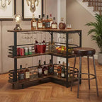 Meuble de bar d'angle en L à 3 niveaux avec porte-verres à vin