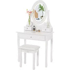 Vanity Desk with Mirror & LED Lights Makeup Table with Cushioned Stool 3 Color Lighting Modes 3 Storage Drawers Bedroom Dressing Table