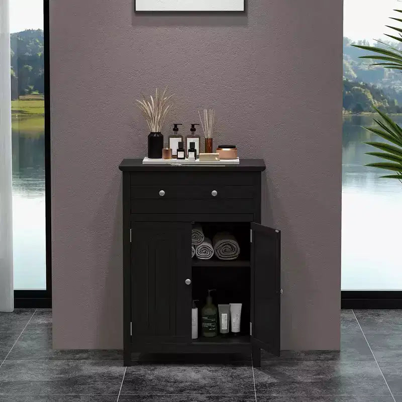 Meuble bas de salle de bain en bois avec tiroir et portes