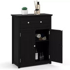 Costway Bathroom Floor Cabinet Wooden Storage Organizer with Drawer & Doors Blcak