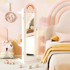 Meuble à bijoux pour enfant 3-en-1 avec miroir pleine longueur éclairé 3 couleurs et portemanteau