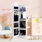 Meuble à bijoux pour enfant 3-en-1 avec miroir pleine longueur éclairé 3 couleurs et portemanteau