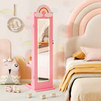 Meuble à bijoux pour enfant 3-en-1 avec miroir pleine longueur éclairé 3 couleurs et portemanteau