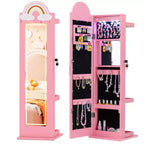 Costway 3 In 1 Kids Jewelry Cabinet w/3-Color Lighted Full Length Mirror Clothes Rack