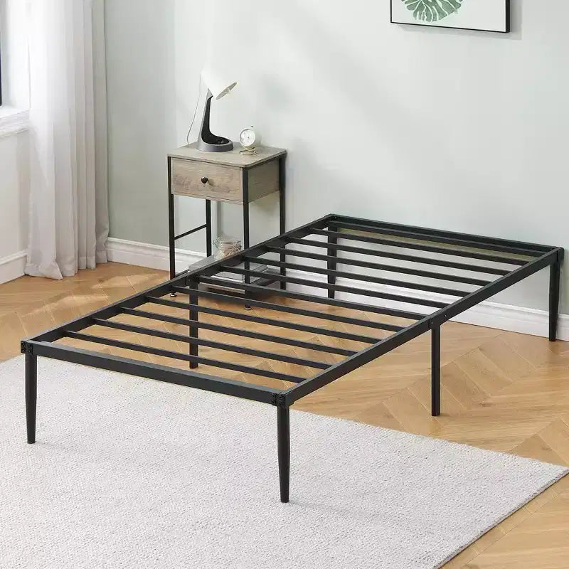 Cadre de lit Robuste en métal Sommier Plateforme Solide Lattes en acier Supports de cadre de lit