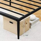 Cadre de lit Robuste en métal Sommier Plateforme Solide Lattes en acier Supports de cadre de lit