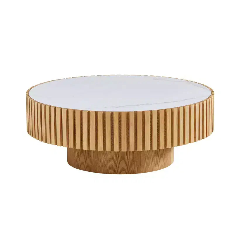 Table basse ronde moderne avec plateau en pierre frittée
