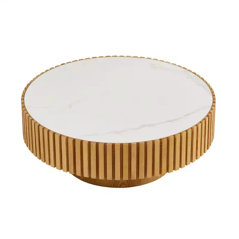 Table basse ronde moderne avec plateau en pierre frittée