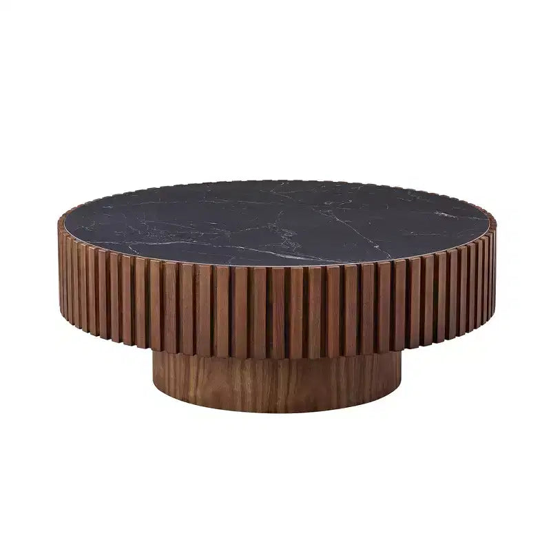 Table basse ronde moderne avec plateau en pierre frittée
