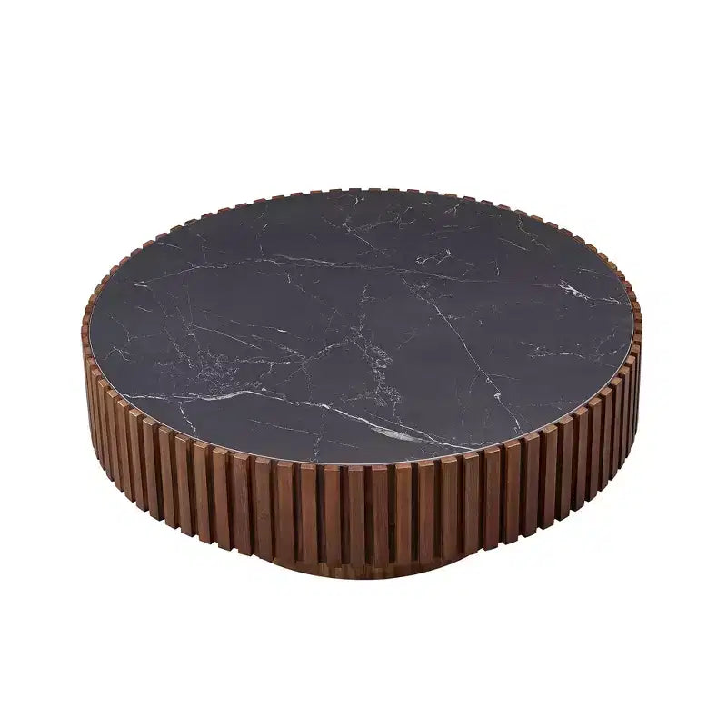 Table basse ronde moderne avec plateau en pierre frittée