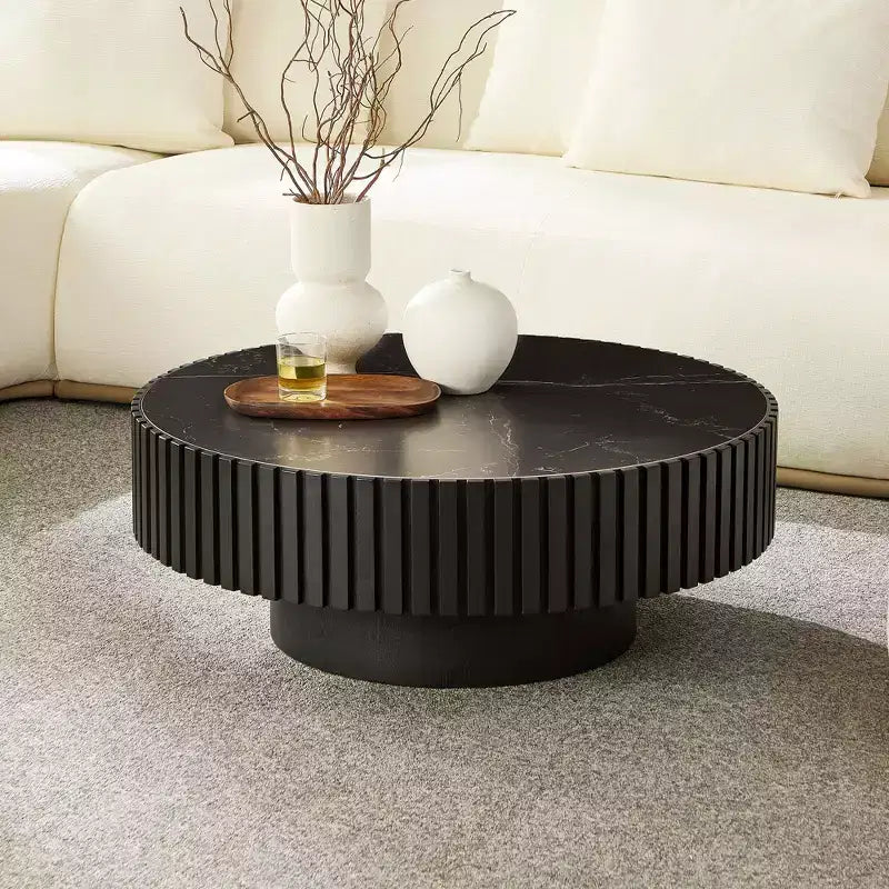 GDFStudio Zivara Modern Round Coffee Table with Sintered Stone Tabletop