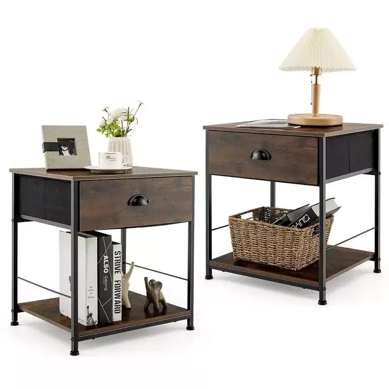 Costway 2PCS 2-tier Nightstand Bedside End Sofa Coffee Table Bedroom Living Room
