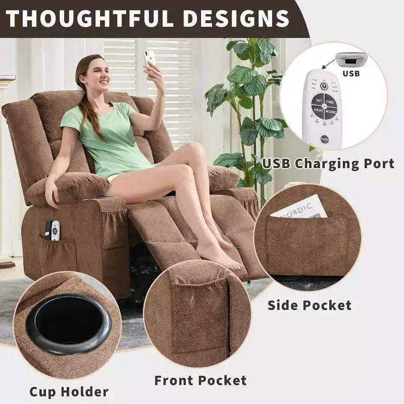 Fauteuil inclinable électrique de relaxation à 3 positions avec massage et fonction de levage