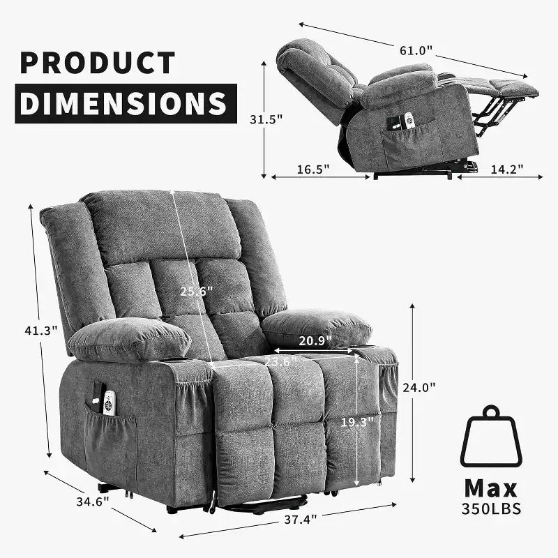 Fauteuil inclinable électrique de relaxation à 3 positions avec massage et fonction de levage