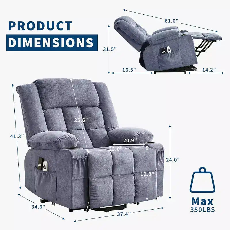 Fauteuil inclinable électrique de relaxation à 3 positions avec massage et fonction de levage