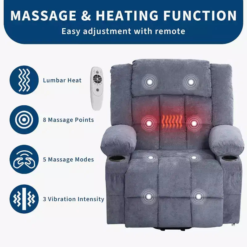 Fauteuil inclinable électrique de relaxation à 3 positions avec massage et fonction de levage