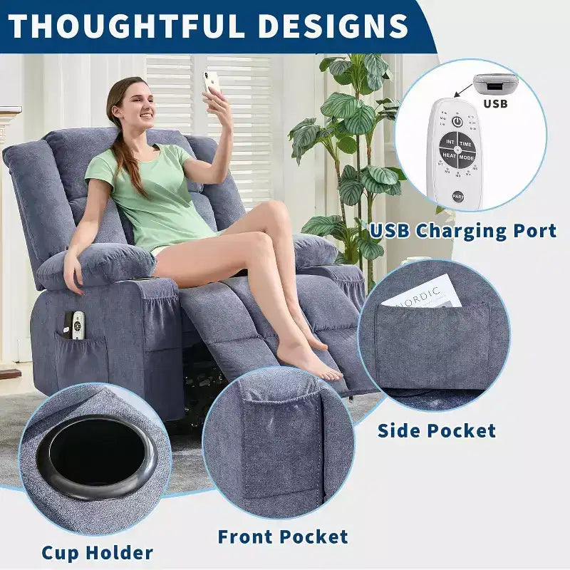 Fauteuil inclinable électrique de relaxation à 3 positions avec massage et fonction de levage