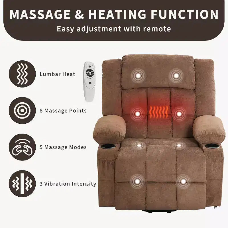 Fauteuil inclinable électrique de relaxation à 3 positions avec massage et fonction de levage
