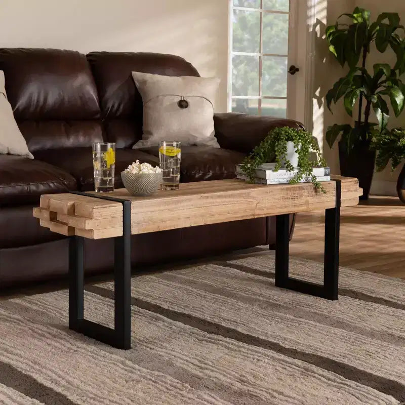 Banc en bois et métal noir, marron