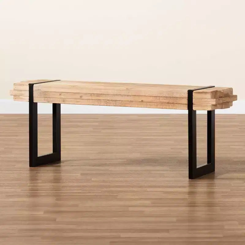Banc en bois et métal noir, marron
