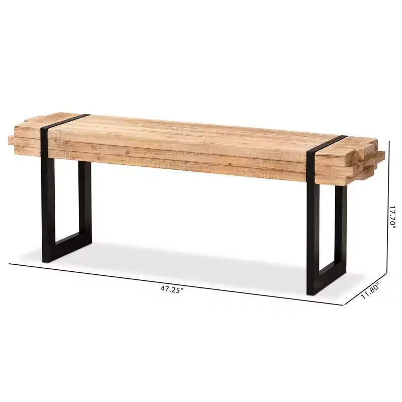 Banc en bois et métal noir, marron