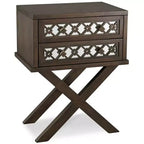 Mirrored Diamond Filigree X Base Nightstand/Table Walnut - Leick Home