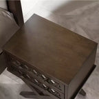 Table de chevet/d'appoint en noyer avec base en X et motif filigrane en losange miroité
