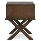 Table de chevet/d'appoint en noyer avec base en X et motif filigrane en losange miroité