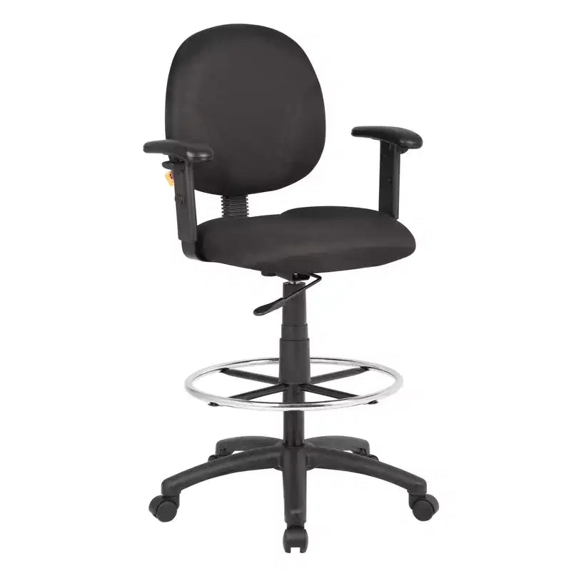Drafting Stools with Adjustable Arms Black - Boss Office Products: Pneumatic Lift 275lb Capacity Nylon Base