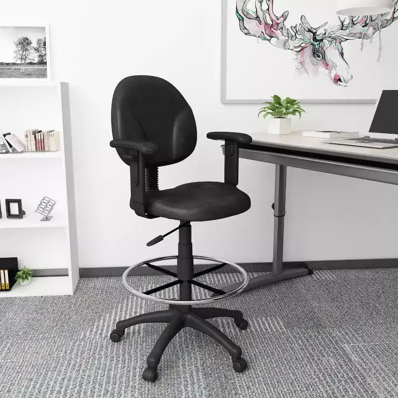 Chaise de bureau noire/tabouret de dessin avec accoudoirs réglables