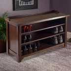 Dayton Entry Storage Bench - Winsome: Antique Walnut Finish 3 Shelves Solid Wood
