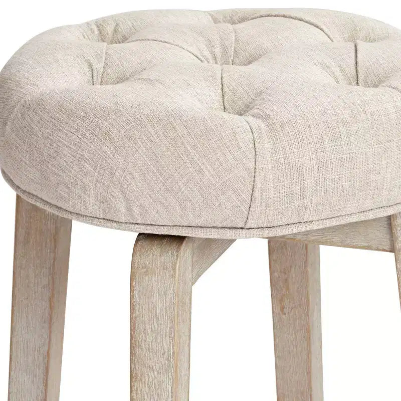 Tabouret de bar pivotant en bois blanc rustique de style ferme avec coussin rembourré couleur avoine