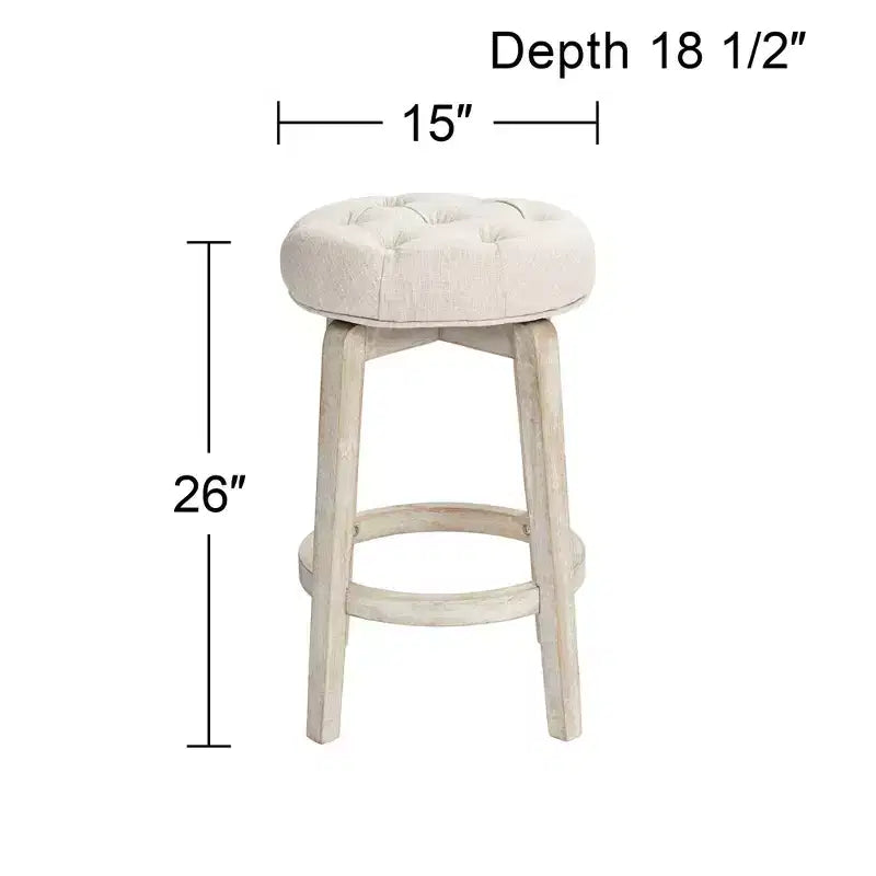 Tabouret de bar pivotant en bois blanc rustique de style ferme avec coussin rembourré couleur avoine