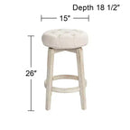 Tabouret de bar pivotant en bois blanc rustique de style ferme avec coussin rembourré couleur avoine
