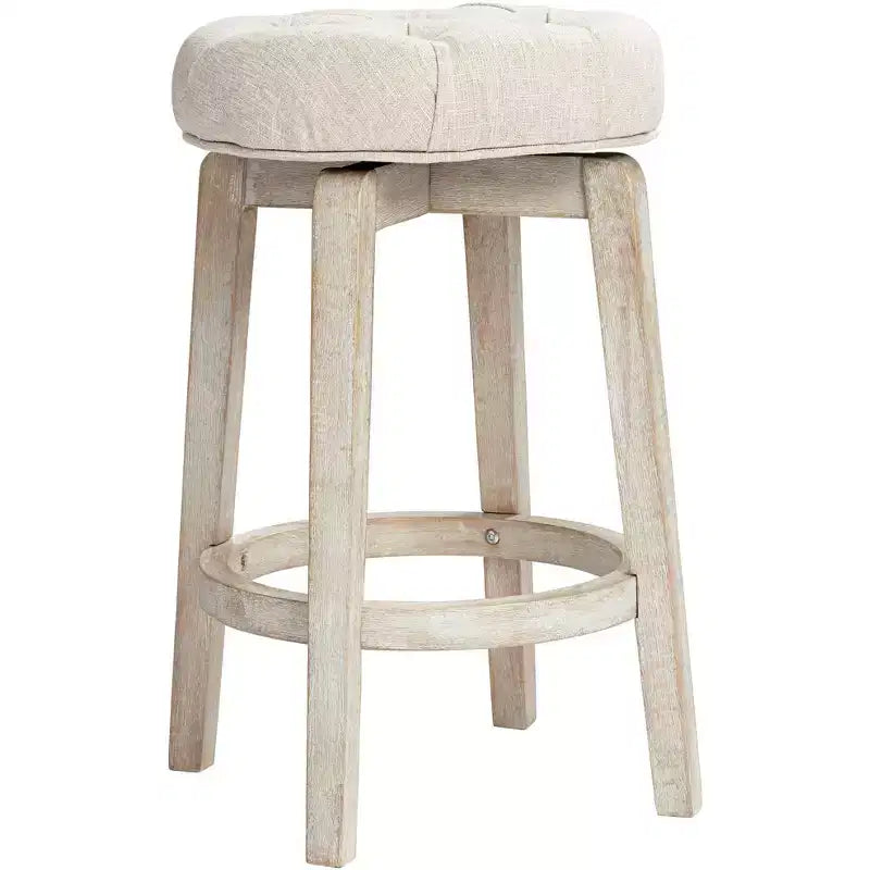 Tabouret de bar pivotant en bois blanc rustique de style ferme avec coussin rembourré couleur avoine