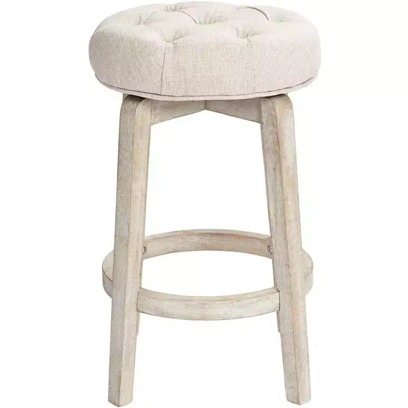 Tabouret de bar pivotant en bois blanc rustique de style ferme avec coussin rembourré couleur avoine