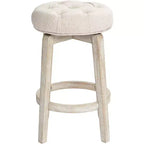 Tabouret de bar pivotant en bois blanc rustique de style ferme avec coussin rembourré couleur avoine