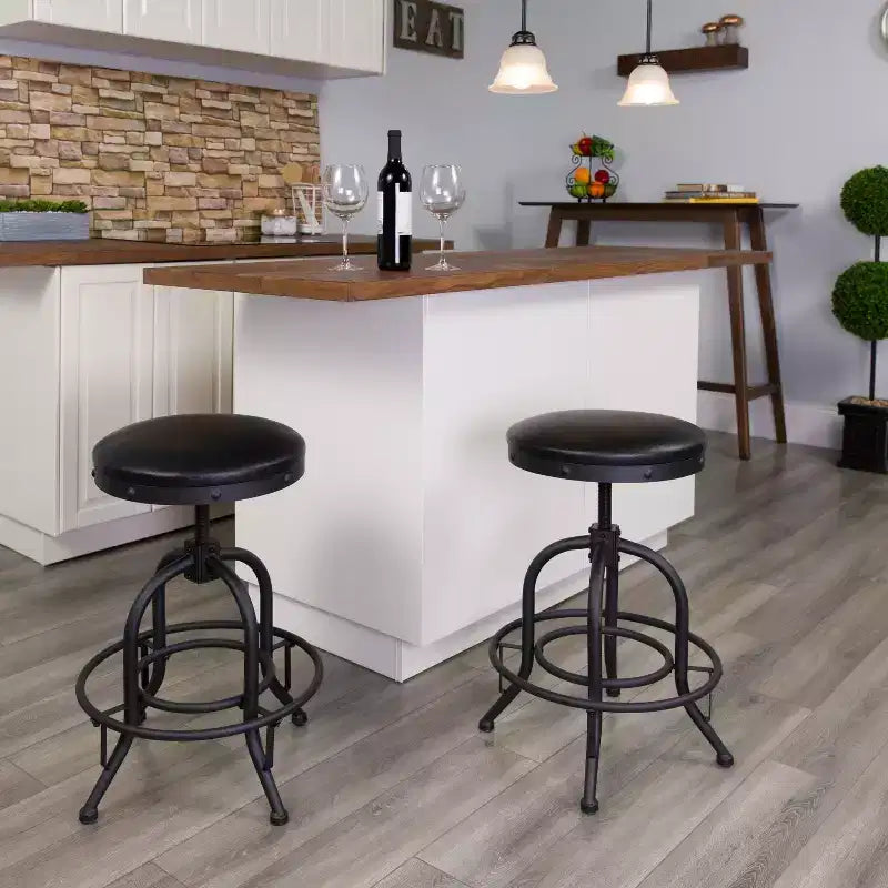 Tabouret de comptoir avec siège pivotant en similicuir noir