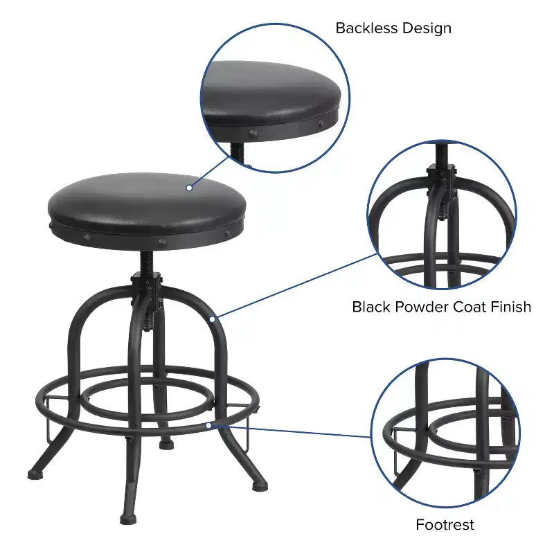 Tabouret de comptoir avec siège pivotant en similicuir noir