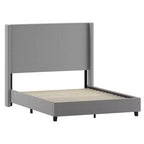 Flash Furniture Quinn Upholstered Platform Bed with Channel Stitched Wingback Headboard Mattress Foundation with Slatted Supports No Box Spring Needed