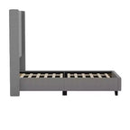 Lit plate-forme capitonné avec tête de lit à dossier ailé et coutures verticales, sommier inclus