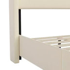 Lit plate-forme capitonné avec tête de lit à dossier ailé et coutures verticales, sommier inclus