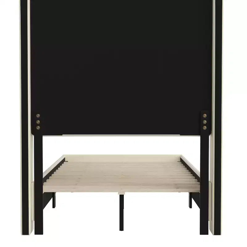 Lit plate-forme capitonné avec tête de lit à dossier ailé et coutures verticales, sommier inclus